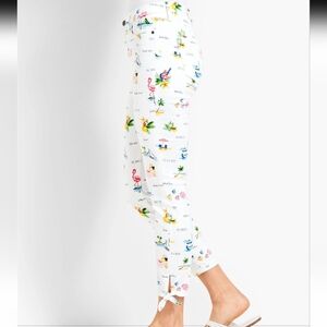 Talbots White Cropped Pants with Multicolor Tropical Print